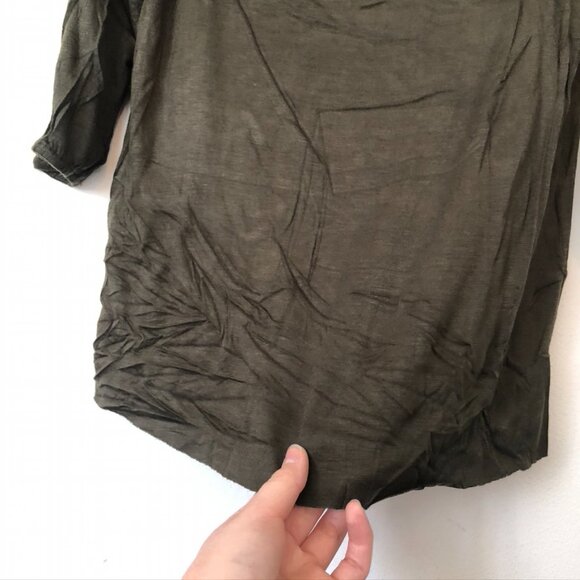 BAILEY 44 ANTHROPOLOGIE ANTHRO Off the Shoulder 3/4 Sleeve Shirt Olive Green Top - Picture 11 of 15